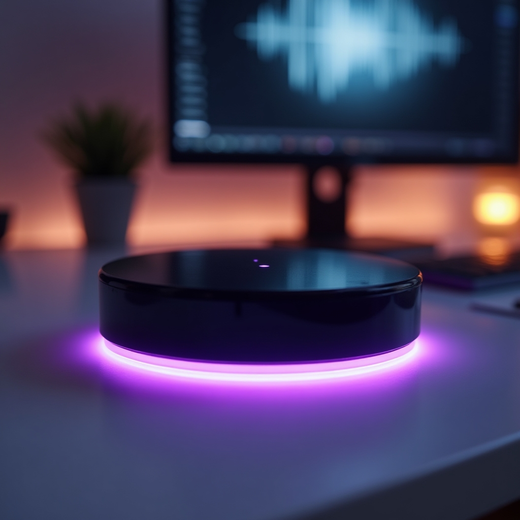 Close-up view of a voice assistant interface on a smart device showing audio waveforms